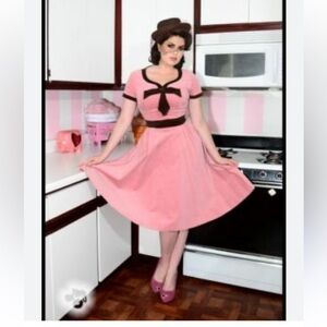 Vintage Laura Byrnes Irene Rockabilly Pinup Retro Velvet Midi Dress Pink Large